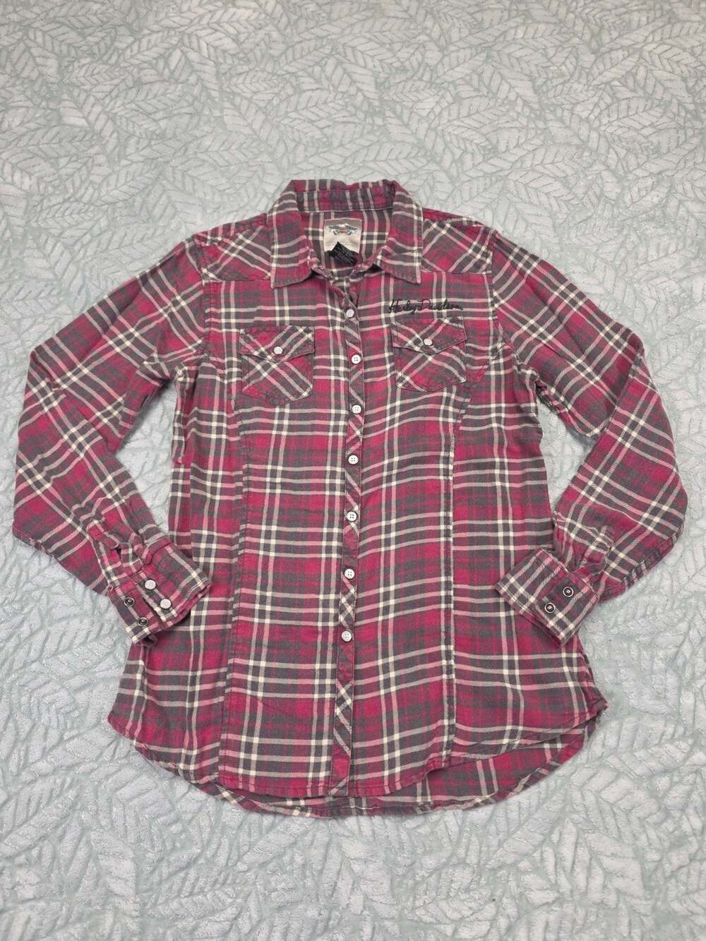 Harley Davidson Shirt Womens Large Pearl Snap Button Up Light Weight